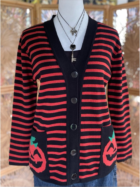 Modcloth Sweaters - ModCloth For The Greater Gourd Orange & Black Striped Pumpkin Halloween Cardigan